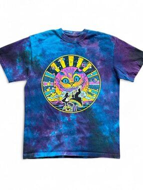Liquid Blue Alice in Wonderland T Shirt Psychedelic Tie Dye Chesire Cat Medium